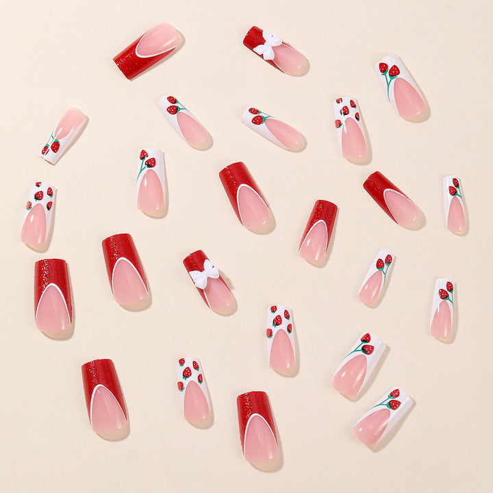 Strawberry Bow-Accent Acrylic Nail Art Extensions Bowlift