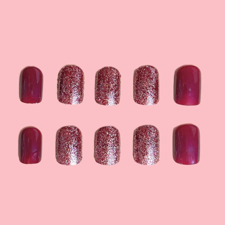 Glossy Press-On Nail Extensions with Glitter Bowlift