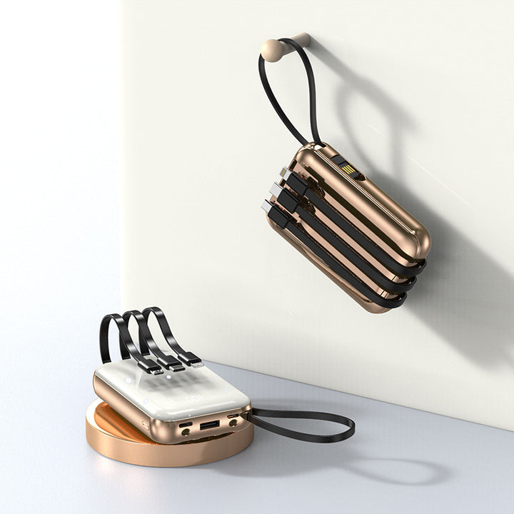 Portable power bank with integrated charging cables and digital charging display Bowlift