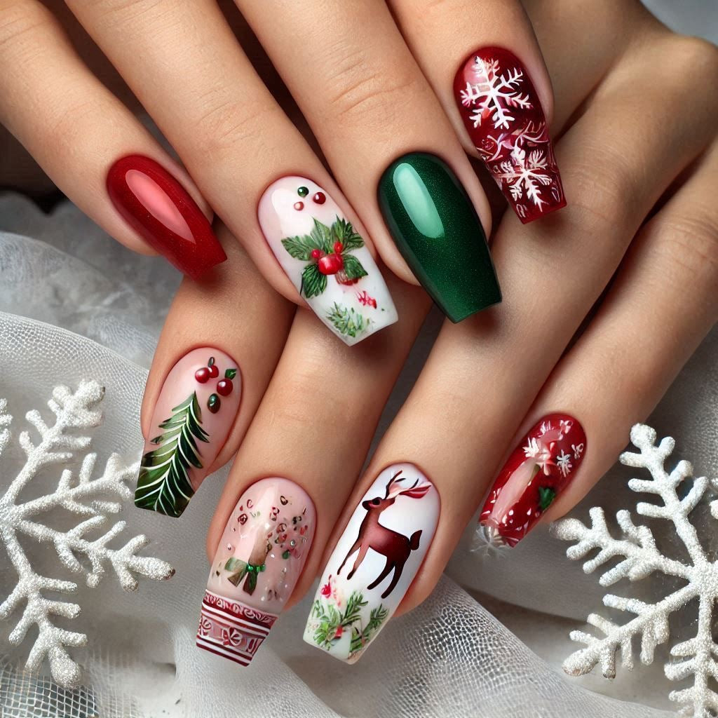 Artificial nails with festive Christmas designs Bowlift