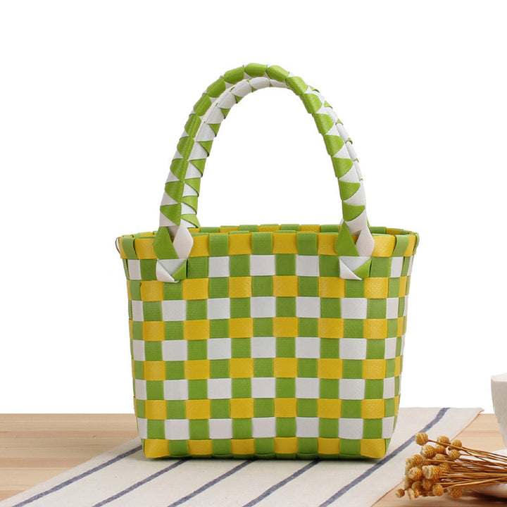 Handcrafted Tote Bag in Modern Check Pattern Bowlift