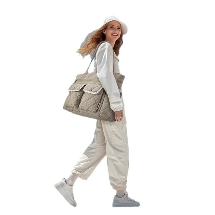 Quilted Tote Bag with Practical Outside Pockets Bowlift