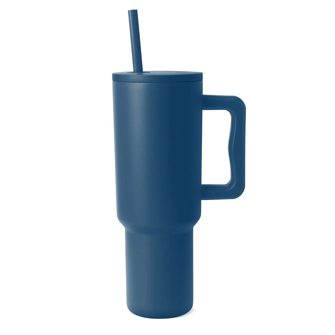Women thermos cup with ergonomic handle and integrated straw Bowlift