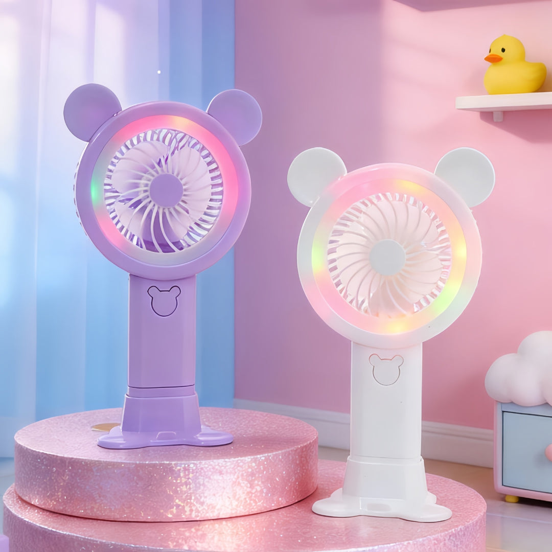 Women’s Portable USB Hand Fan with LED Lights and Creative Design Bowlift