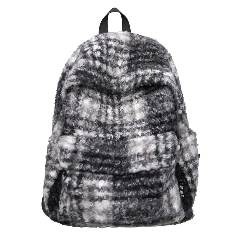 Cozy Fleece Checkered School Backpack Bowlift