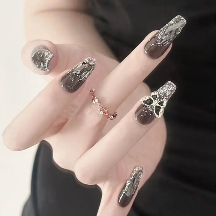 Elegant Floral French Tip Press-On Nails Bowlift