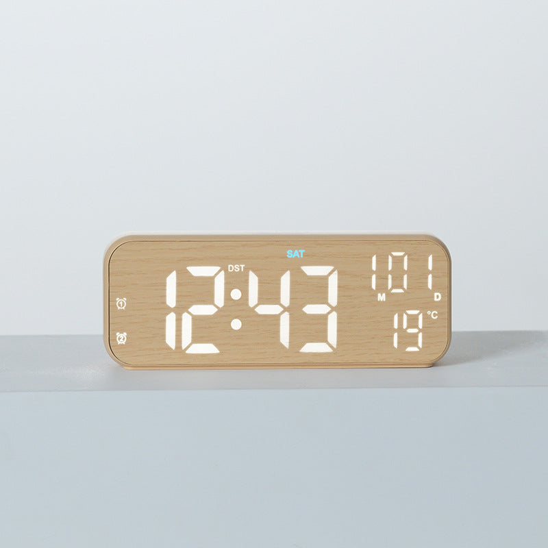 Digital wooden alarm clock with temperature and day of the week display Bowlift