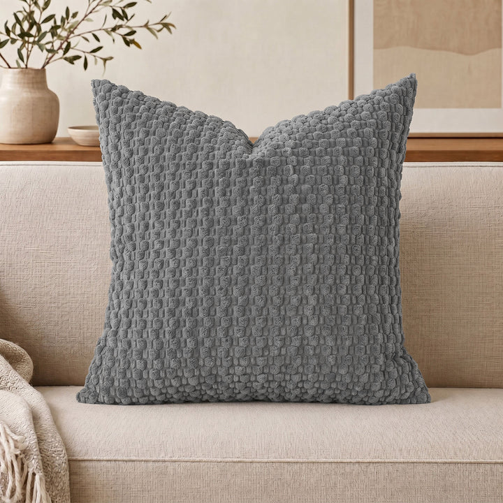 Textured chenille throw pillow with raised bobble weave Bowlift