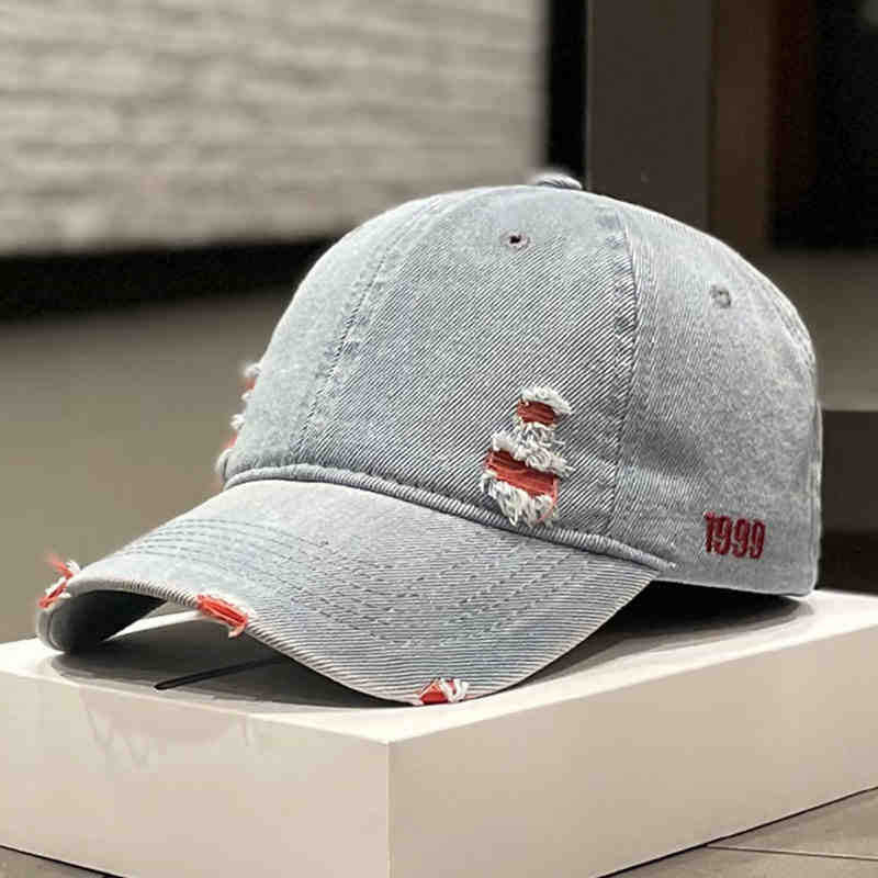 Unisex Distressed Denim Baseball Cap Bowlift