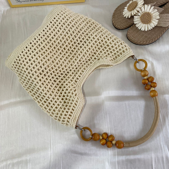 Hand-knotted tote bag with decorative wooden handle Bowlift