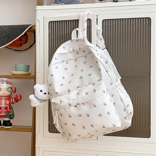 Backpack with Floral Design and Practical Compartments Bowlift