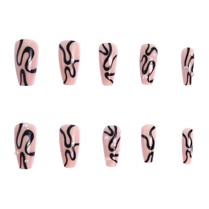 Artificial nail set with unique wave designs and glamorous accents Bowlift