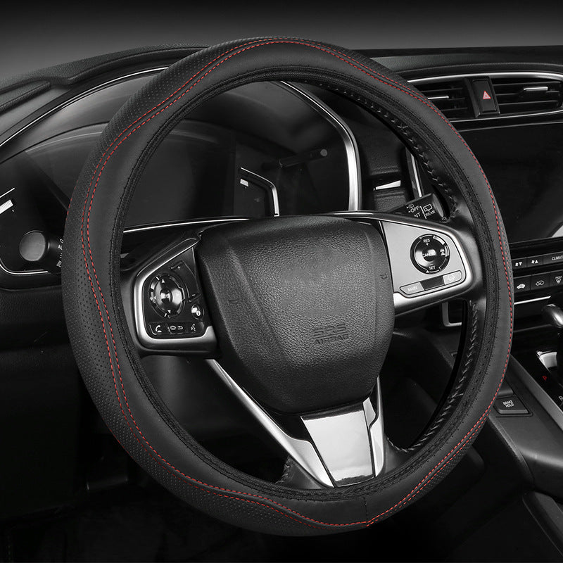 Premium Perforated Leather Steering Wheel Cover with Anti-Slip Cushion Bowlift