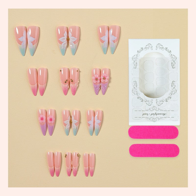 Artificial nail set with elegant flowers and delicate color gradients Bowlift