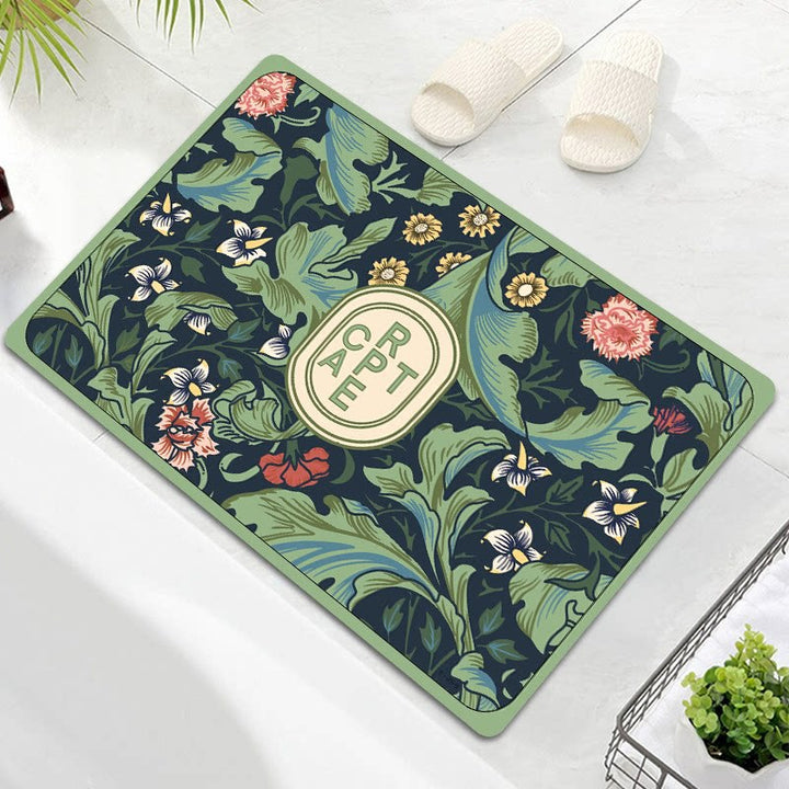 Oval Floral Design Bath Mat