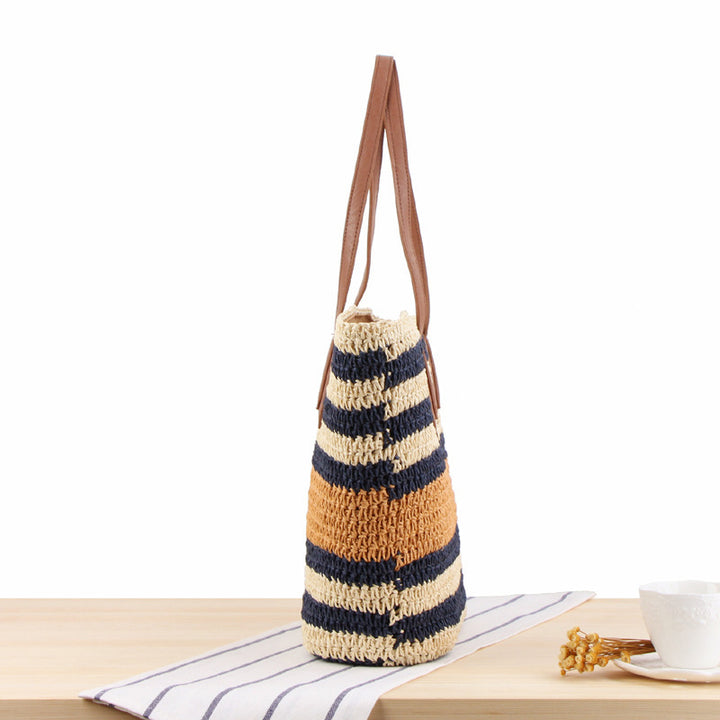Braided tote bag with modern stripes and leather handles Bowlift