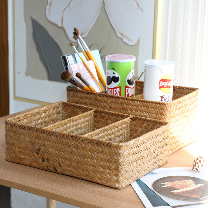 Multi-Compartment Natural Woven Storage Basket Bowlift