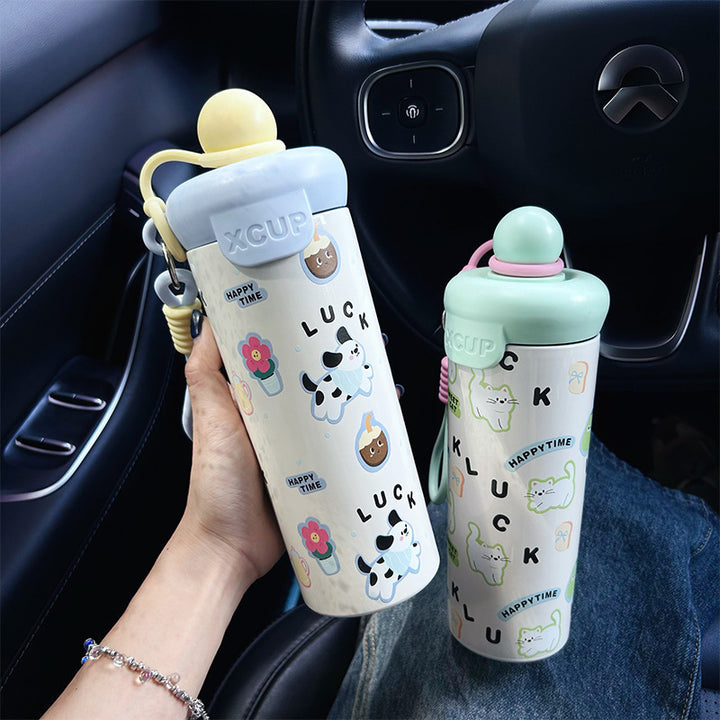 Insulated Stainless Steel Travel Water Bottle with Leakproof Flip Lid and Silicone Carry Strap Bowlift