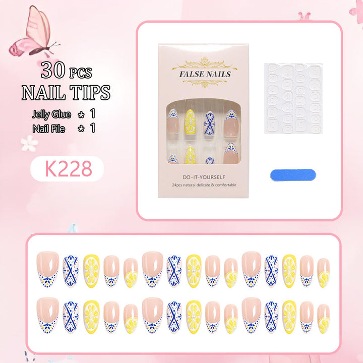 Artificial nail set with creative lemon and flower patterns Bowlift