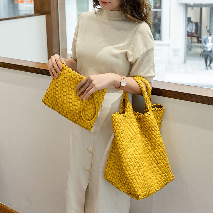 Elegant Braided Handbag with Removable Clutch Bowlift