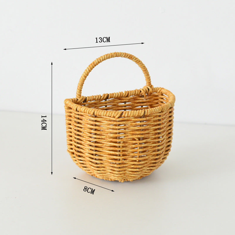 Wall shelf made of untreated wood with rattan inserts Bowlift