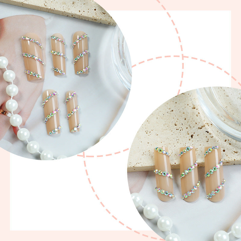 Decorative Press-On Nail Set with Rhinestone Accents Bowlift