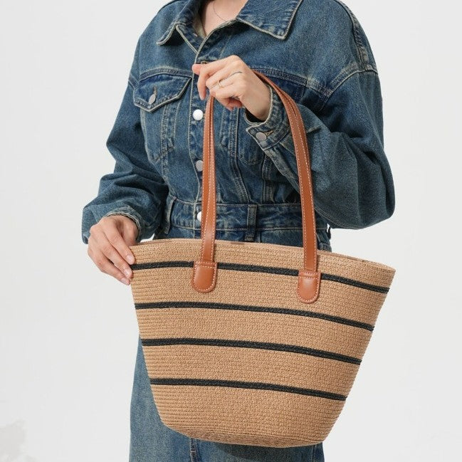 Straw shopping bag with structured accents Bowlift
