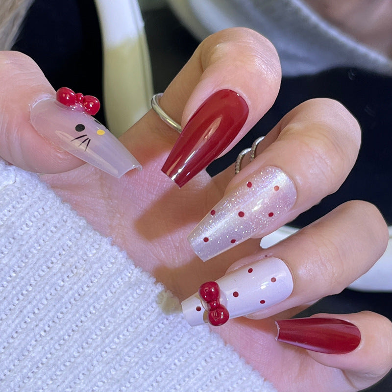 Glamorous Press-On Nail Set with Rhinestone and Glossy Finish Bowlift