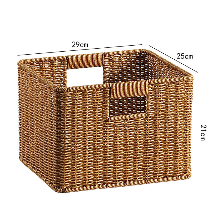 Handwoven Rectangular Storage Basket with Cutout Handles Bowlift