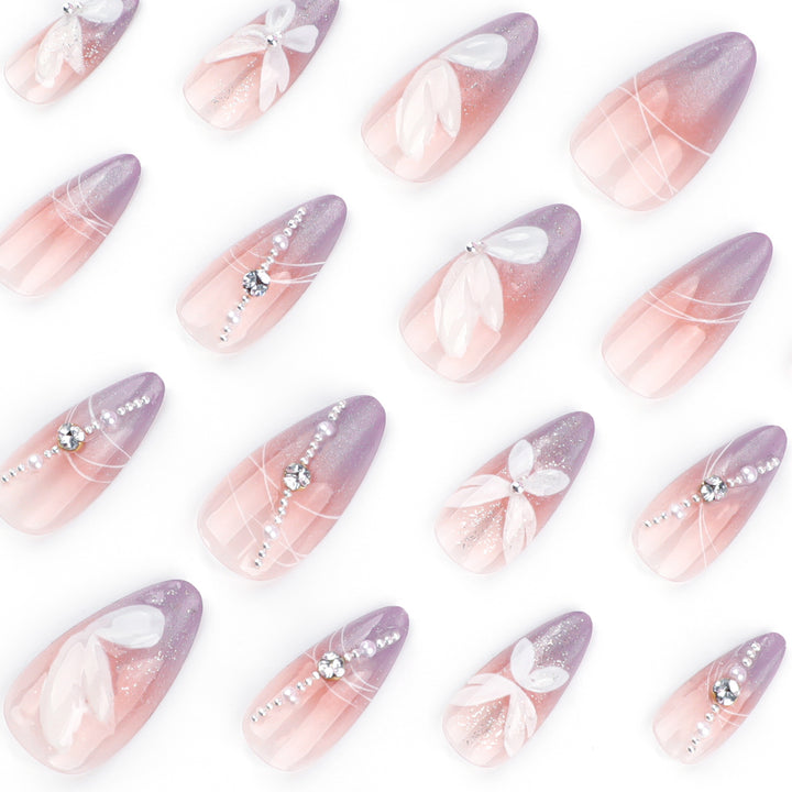 Artful Nail Extensions with Delicate Flower Designs Bowlift