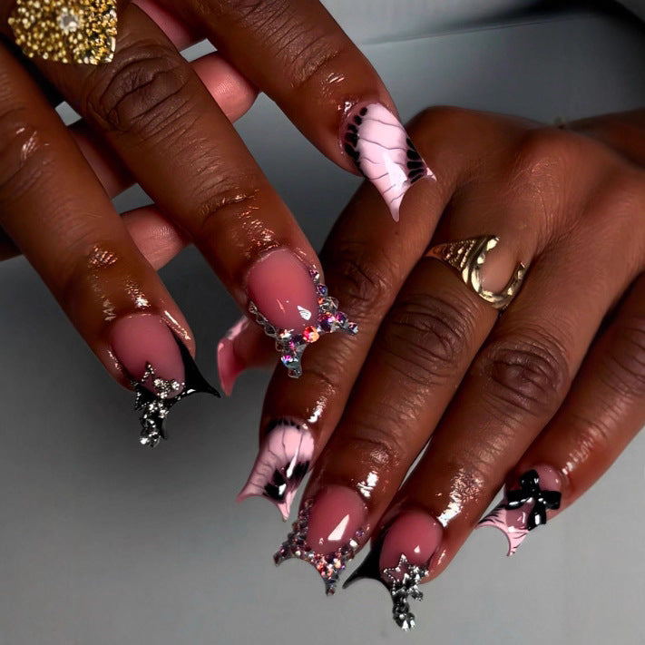 Artistic Gem-Embellished Stiletto Press-On Nails Bowlift