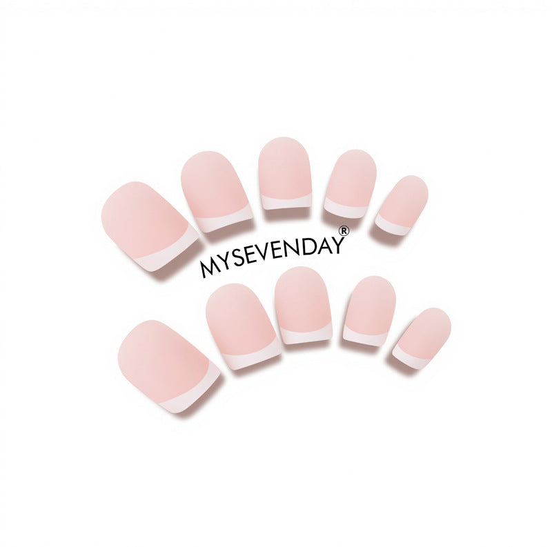 Matte French Tip Press-On Nail Set Bowlift