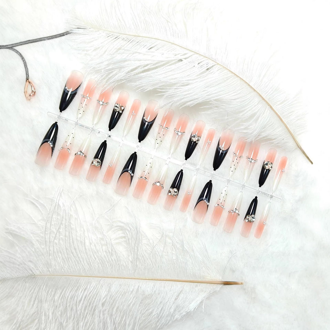 Elegant Artificial Nails with Glitter Accents and Fashionable Design Bowlift