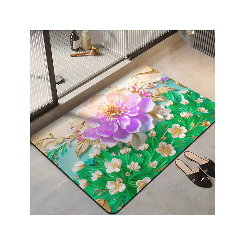 Floral-Themed Plush Bath Mat Bowlift