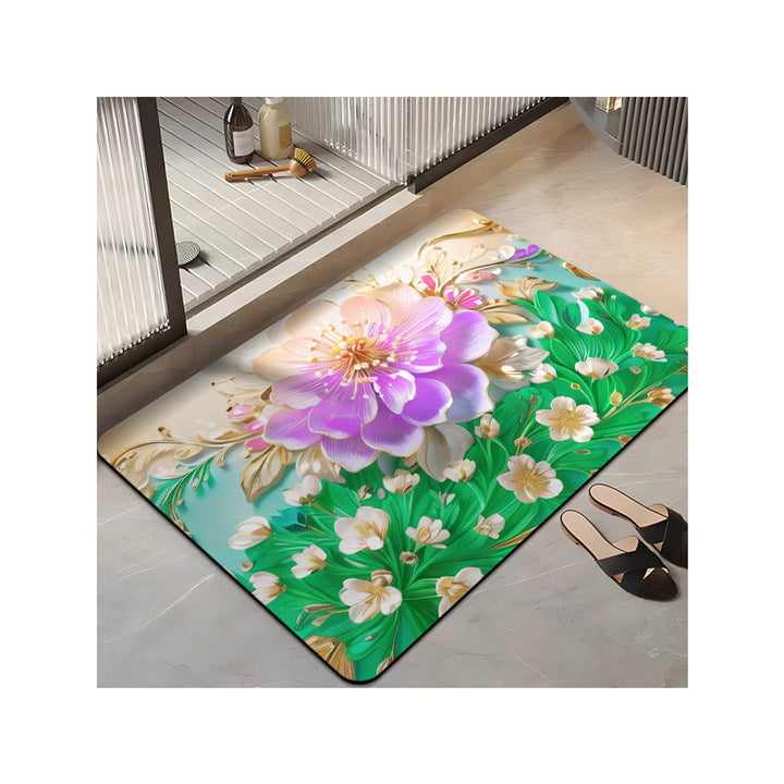Floral-Themed Plush Bath Mat Bowlift