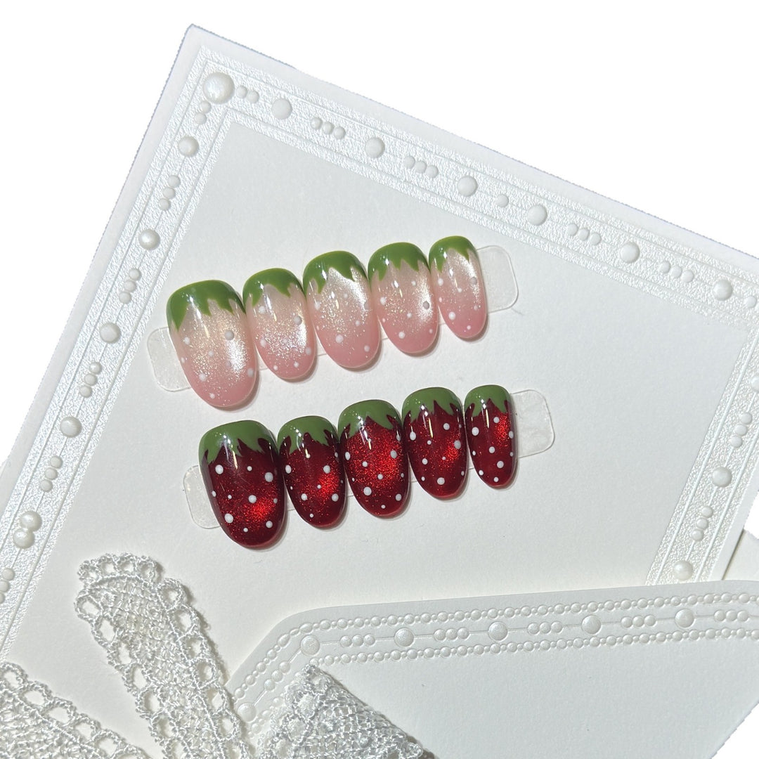 Artistic Strawberry Design Press-On Nail Set Bowlift
