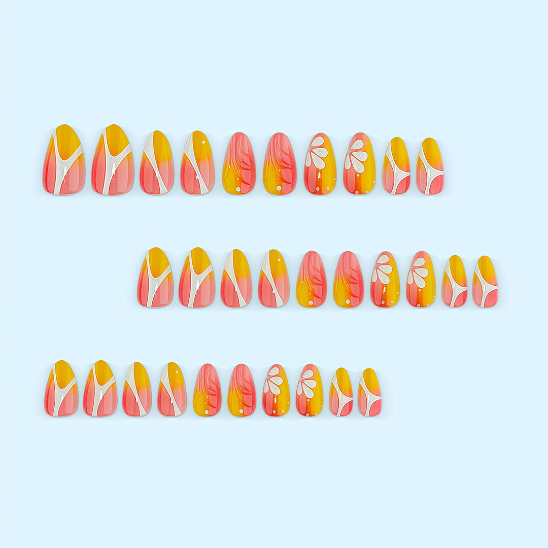 Artificial nails with floral design and elegant color gradients Bowlift