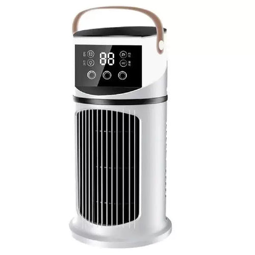 Unisex one size rechargeable tower climate fan with touch LED control, integrated humidifying reservoir, and leather carrying handle Bowlift
