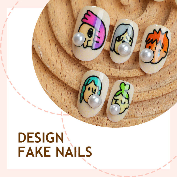 Creative Nail Art Set with unique character patterns and pearl embellishment Bowlift