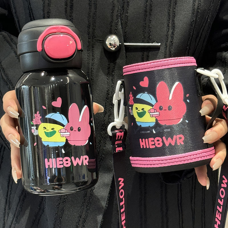 Women's insulated drinking bottle with secure flip-top lid and playful design Bowlift
