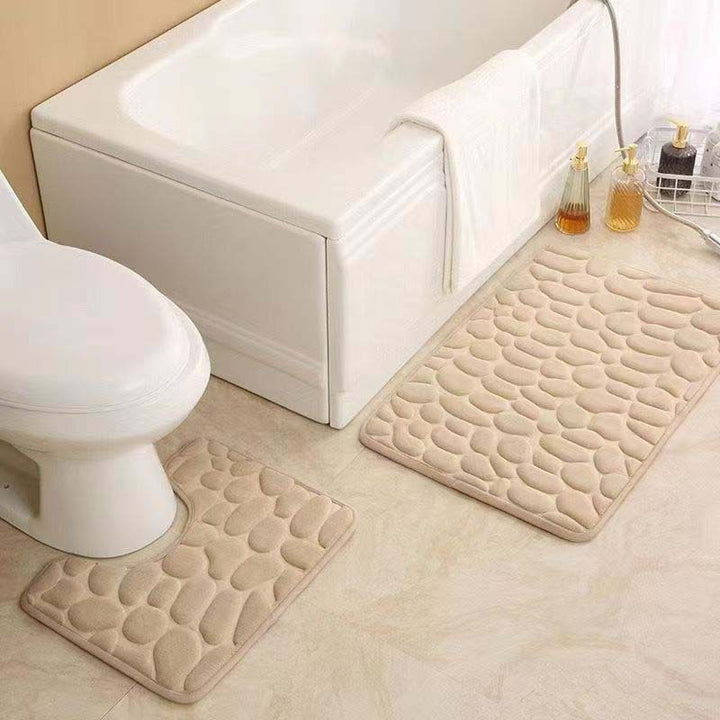 Pebble-Texture Memory Foam Bath Mat Set with U-Shaped Toilet Contour and Rectangular Non-Slip Rug Bowlift