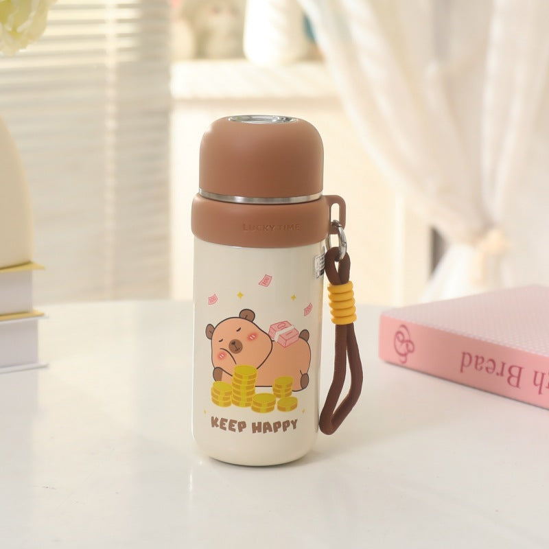 Ladies thermos bottle with animal motif and carrying strap Bowlift