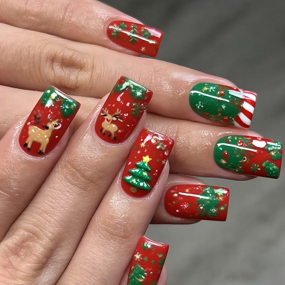 Festive Holiday-Themed Acrylic Press-On Nails Bowlift