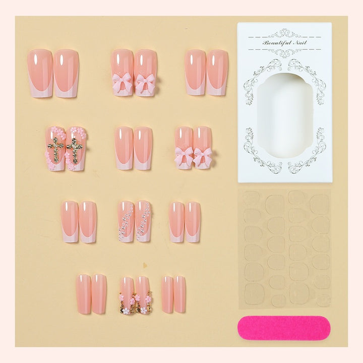 Artificial nail set with glamorous flower and pearl decorations Bowlift
