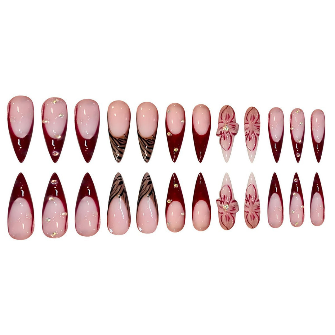 Artistic Floral Stiletto Press-On Nail Art Bowlift