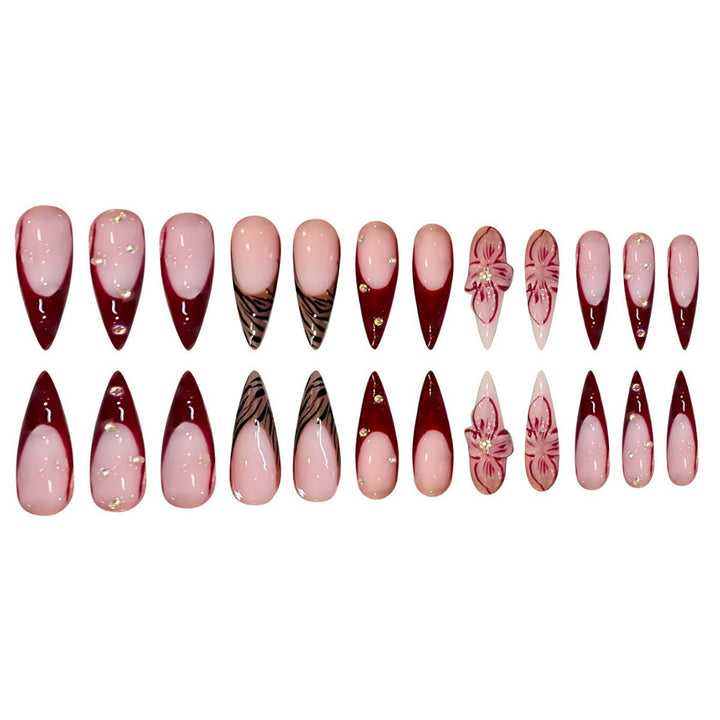 Artistic Floral Stiletto Press-On Nail Art Bowlift