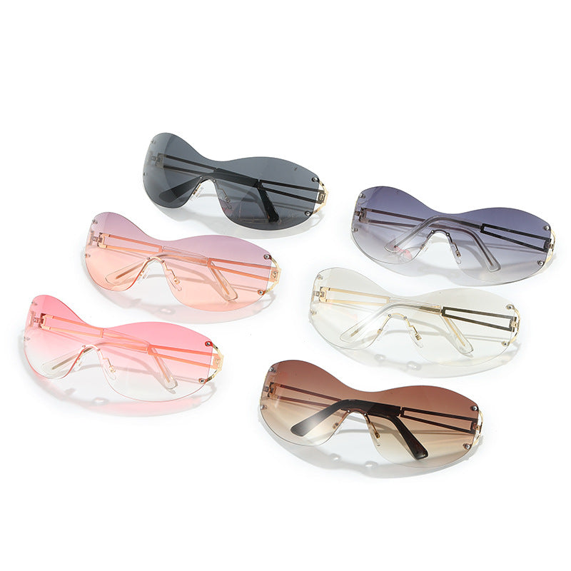 Futuristic Ultra-Wrap Sunglasses with Metallic Accents Bowlift