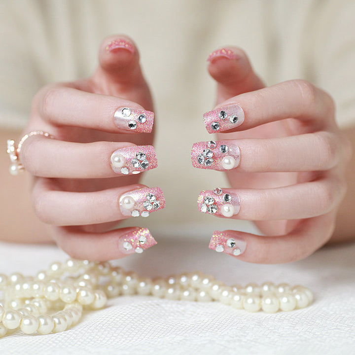 Artificial nails with elegant flower and rhinestone design Bowlift