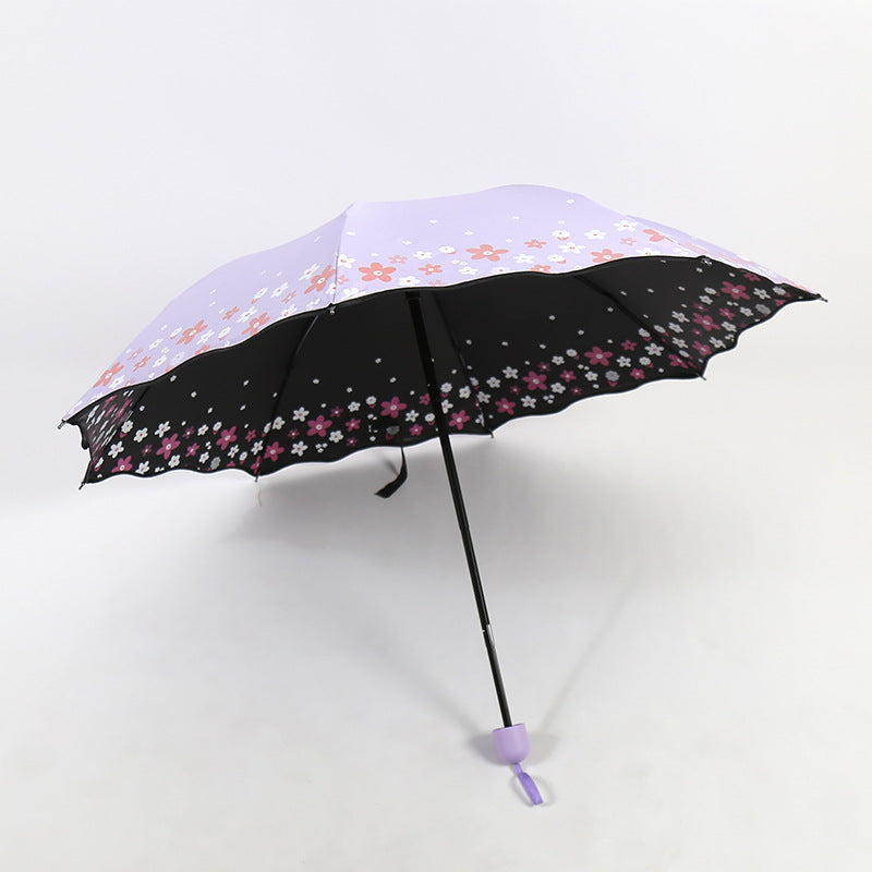 Women's Folding Umbrella with Detailed Floral Design Bowlift