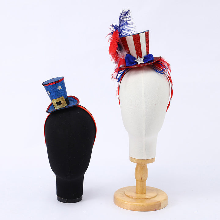 Unisex nan Party hairband with mini top hat and patriotic star ribbon Bowlift